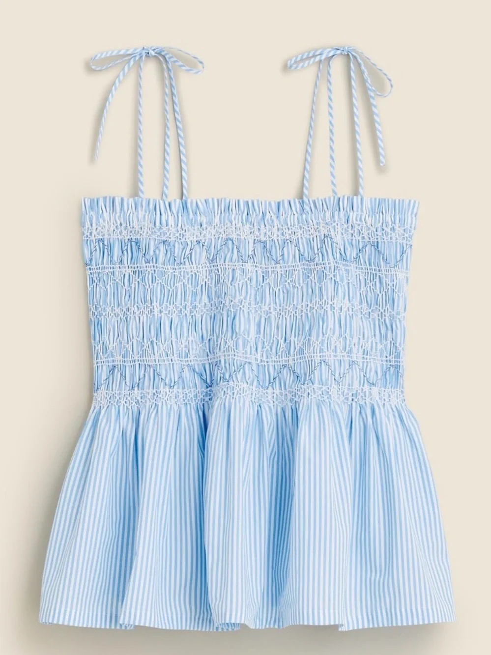 J. Crew Paloma Blue Smocked Cami Top NWT Blue White Stripe Cotton Cottagecore L